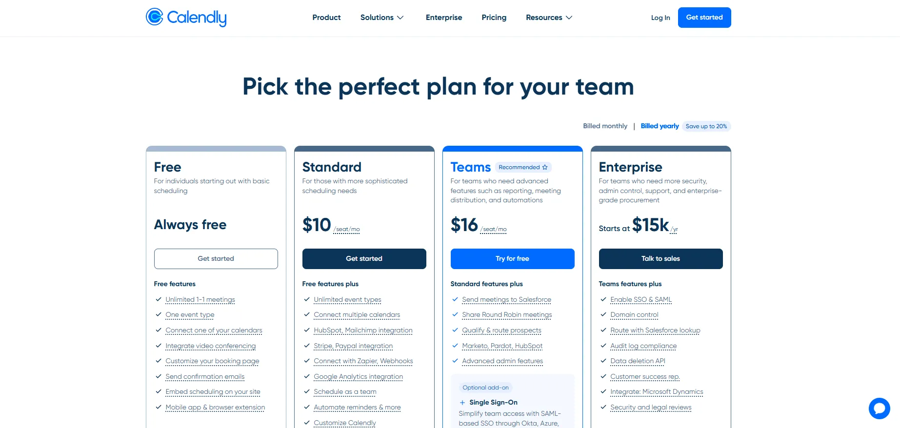 Calendly's pricing plans